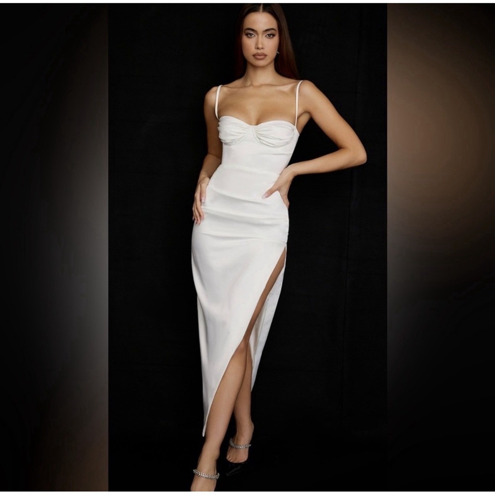House Of CB Size XS Flora Corset Dress Midi Ivory Satin Bridal Reception Party